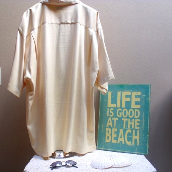 TOMMY BAHAMA Pale Yellow Silk Blend Aloha Hawaiian Short Sleeve Shirt Sz XL - Picture 3 of 5